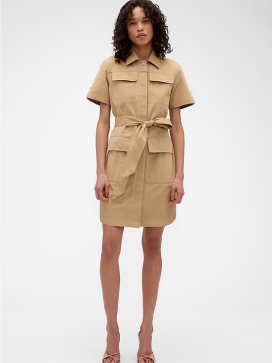 Victoria Beckham Dresses & Skirts - Gap x Victoria Beckham - Mini Mac Dress - Short-Sleeve Tie-Waist - Khaki (XS)